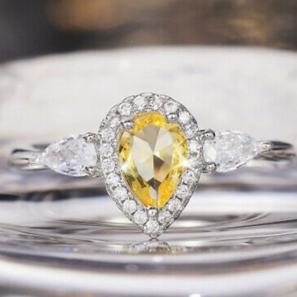 NEW 925 Sterling silver Yellow Diamond Stone Ring - Picture 4 of 4